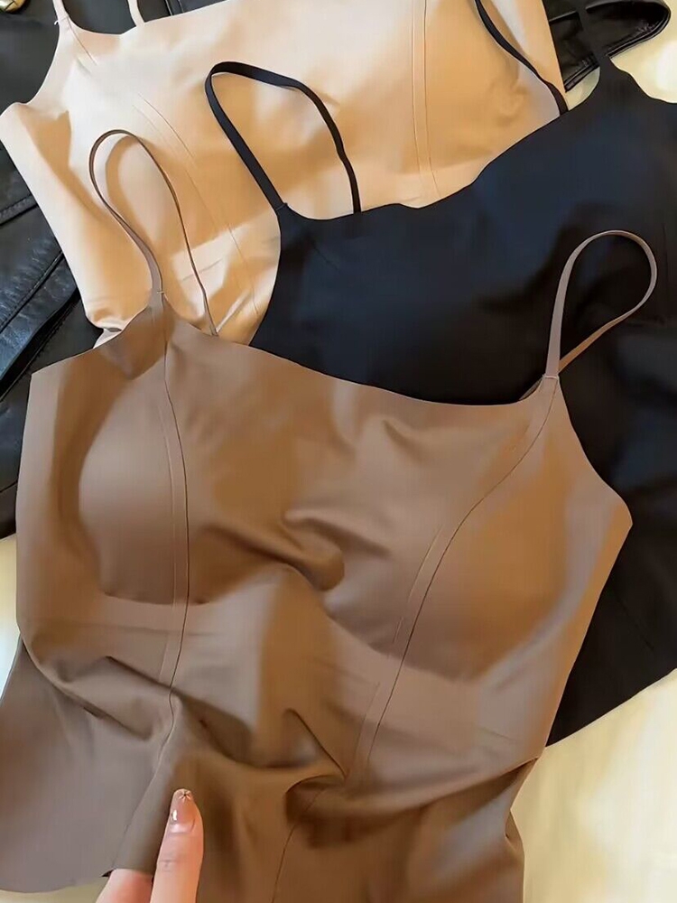 2024 New Feminine Nude Feeling, Seamless Temperament, Slimming One-piece Cup, Suspenders Inside and Outerwear, Back-Beautiful and Versatile Tops
