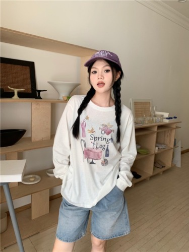 New product debut cartoon round neck cute casual versatile long-sleeved T-shirt