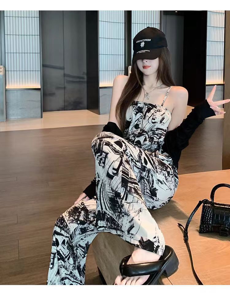 He Chenxi high-end jumpsuit suspender jumpsuit for women 2024 summer new high-waisted wide-leg pants