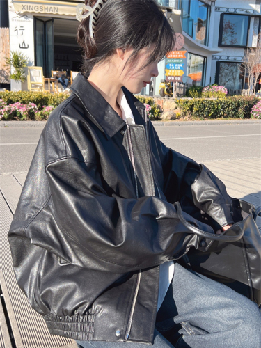 Leather jacket women's 2024 new spring and autumn women's motorcycle American retro leather jacket