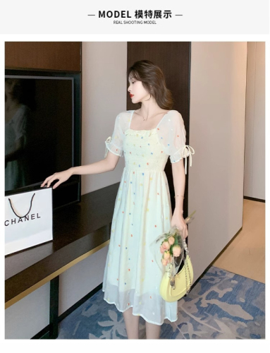 Floral chiffon dress for women summer 2024 new style small temperament French long skirt high-end light luxury waist