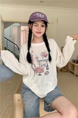 New product debut cartoon round neck cute casual versatile long-sleeved T-shirt