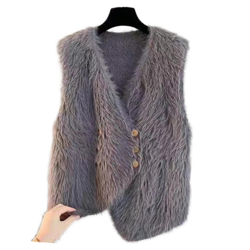 Imitation mink velvet vest jacket autumn and winter new outer loose waistcoat vest sleeveless knitted vest cardigan top