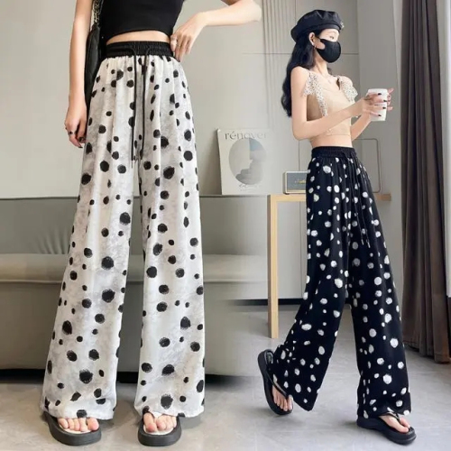 Fat MM large size lazy casual pants women's summer thin high-waisted loose slim cool pants wide-leg pants