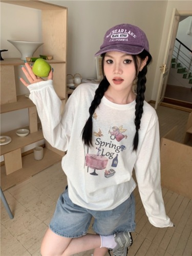 New product debut cartoon round neck cute casual versatile long-sleeved T-shirt