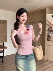 Tmall quality atmosphere Korean style flower vest Korean style three-dimensional flower age-reducing slim waistcoat vest for women