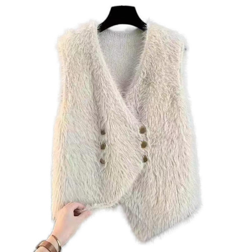 Imitation mink velvet vest jacket autumn and winter new outer loose waistcoat vest sleeveless knitted vest cardigan top