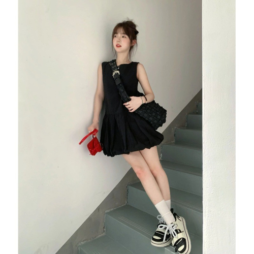 Korean white sleeveless vest dress for women, summer gentle style skirt, loose bud short skirt for small people