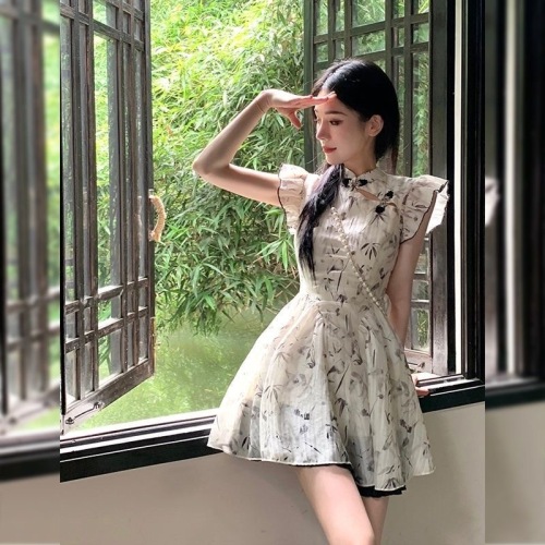 New Chinese style beautiful and fresh niche dress for women 2024 summer new style retro small slim slim skirt