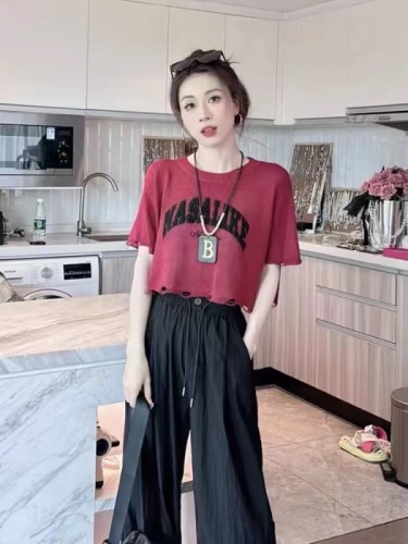 High-end sweet style round neck thin hollow letter sweater for women 2024 summer loose and slim pullover top