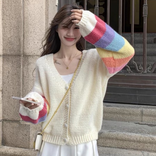 Yellow Knitted Cardigan Spring and Autumn Women 2024 New Small Loose Design Sweet Loose Short Jacket Trendy