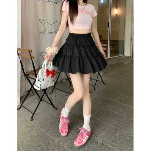 Sweet ballet style white slim skirt for women summer 2024 new niche high waist pleated skirt puffy skirt