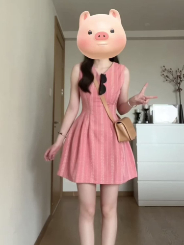 Pink sleeveless dress, sweet and high-end summer new style, small waist, slimming and temperament camisole dress