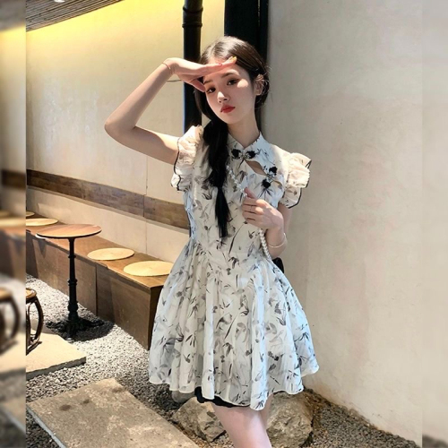 New Chinese style beautiful and fresh niche dress for women 2024 summer new style retro small slim slim skirt