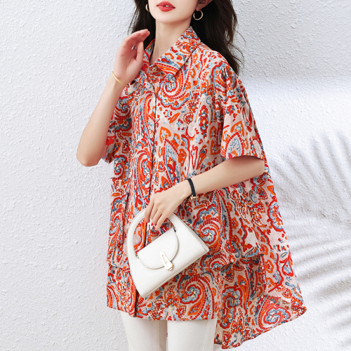 Real shot original quality large size printed shirt women's short-sleeved summer 2024 new style top