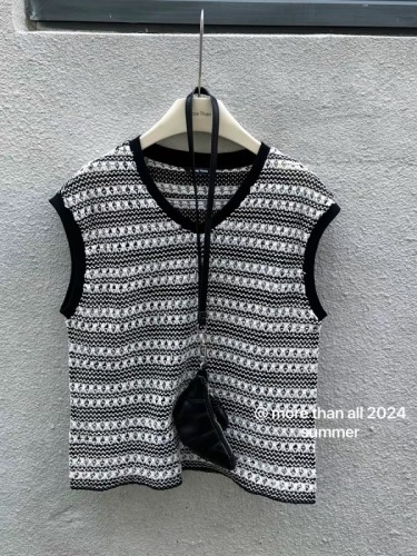 morethan high-end niche v-neck sleeveless contrasting hollow vest black and white patterned top loose and slimming summer