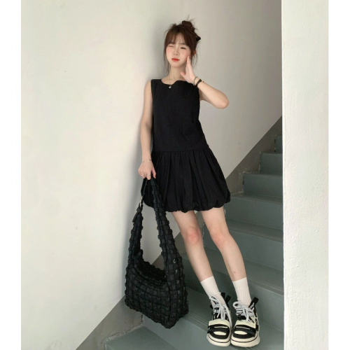 Korean white sleeveless vest dress for women, summer gentle style skirt, loose bud short skirt for small people