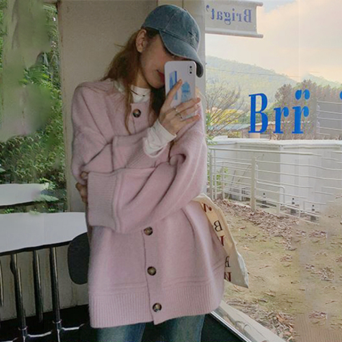 2024 Spring and Autumn Jackets, Autumn Knitted Sweaters, Women's Lazy Loose Mid-Length Solid Color Cardigans for Outerwear