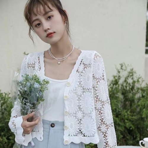 Hollow knitted sweater sun protection cardigan women's thin blouse summer new air-conditioned shirt short top