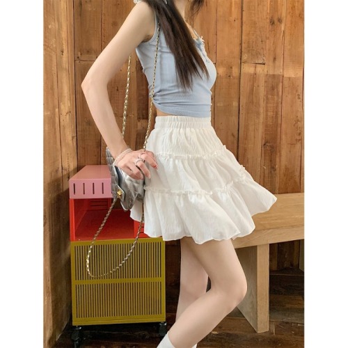 Sweet ballet style white slim skirt for women summer 2024 new niche high waist pleated skirt puffy skirt