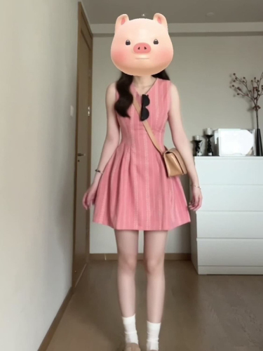 Pink sleeveless dress, sweet and high-end summer new style, small waist, slimming and temperament camisole dress