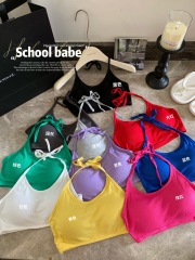 Real shot Summer 2024 versatile artifact sweet and spicy sexy halter top for women with breast pads inner top