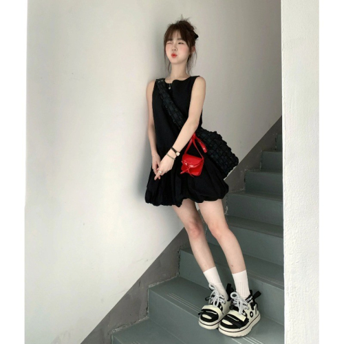 Korean white sleeveless vest dress for women, summer gentle style skirt, loose bud short skirt for small people