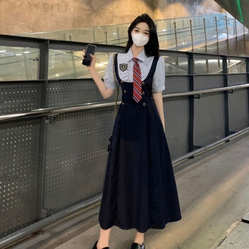 College style jk uniform waist slimming short-sleeved shirt suspender dress two-piece suit women's summer pure lust style skirt