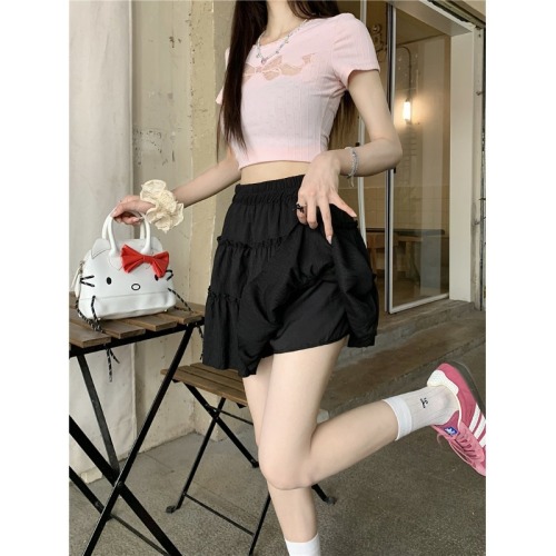 Sweet ballet style white slim skirt for women summer 2024 new niche high waist pleated skirt puffy skirt