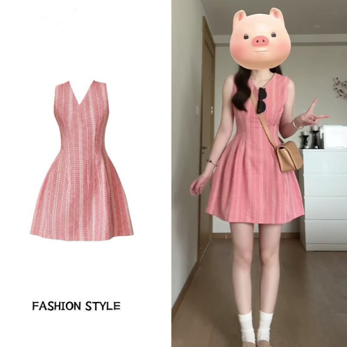 Pink sleeveless dress, sweet and high-end summer new style, small waist, slimming and temperament camisole dress