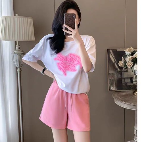 Back collar imitation cotton milk silk 2024 sports suit T-shirt shorts suit women's summer short-sleeved two-piece set