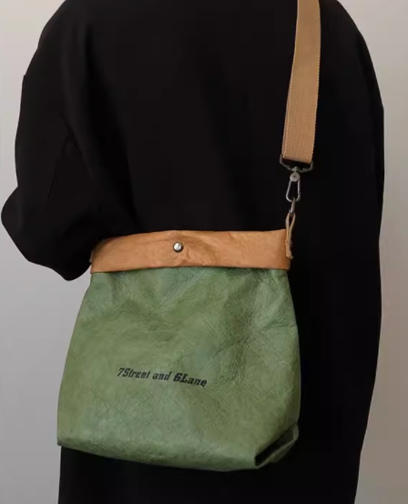 Paper bag washable crossbody high-end waterproof kraft paper bag retro Dupont paper handbag