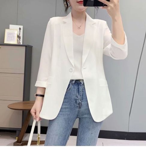 Chiffon small blazer women's thin 2024 spring and summer new Korean style casual versatile drape white suit top