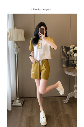 Imitation cotton milk silk 2024 new sports suit T-shirt shorts suit women's summer short-sleeved two-piece trendy set