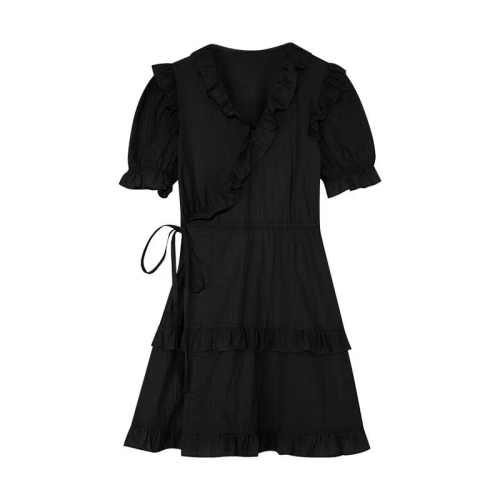 V-neck dress women's slim summer niche temperament Hepburn style little black dress