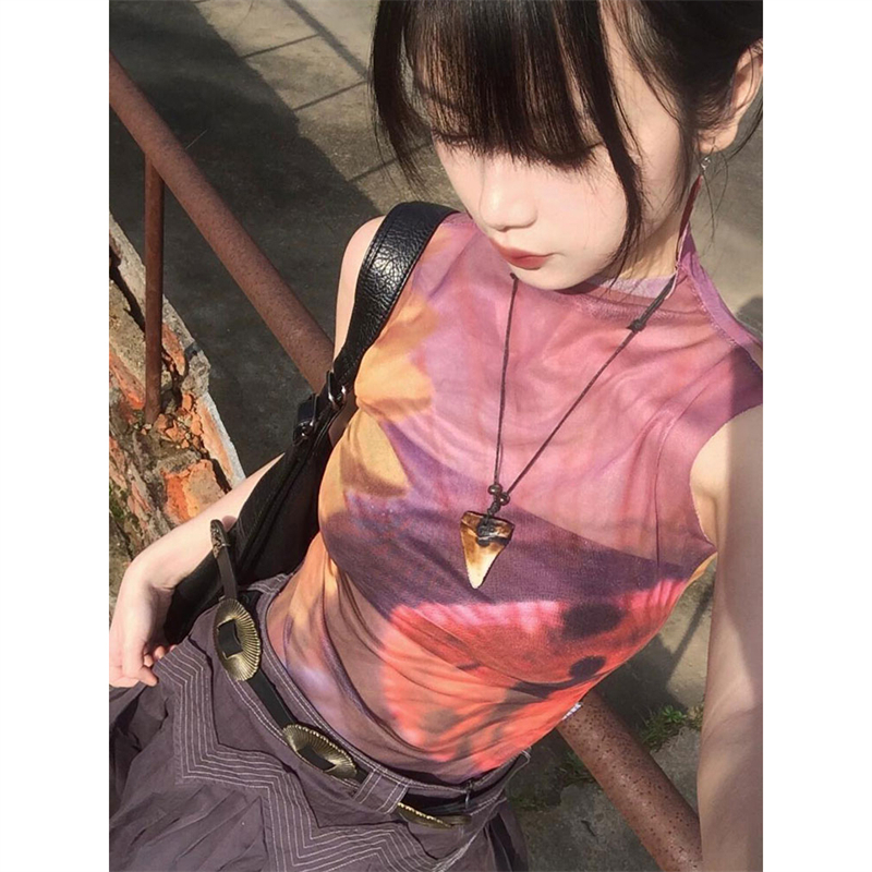 Mesh Sweet and Spicy Sexy Mesh Half-Turtle Vest Women's Summer New Slim Fit Short Top