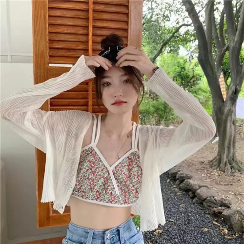 Sun protection clothing for women, summer thin coat, small shawl blouse, long-sleeved beach cardigan, versatile air-conditioning shirt, super fairy