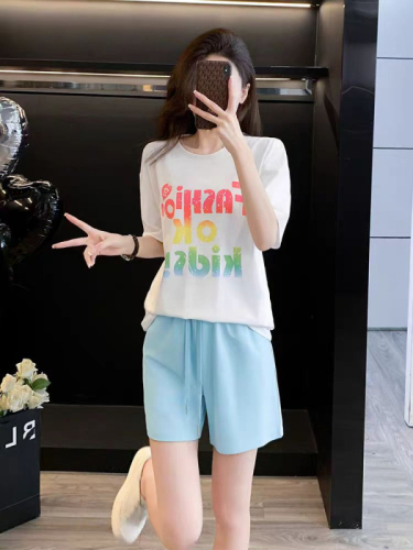 Back collar imitation cotton milk silk 2024 sports suit T-shirt shorts suit women's summer short-sleeved two-piece set