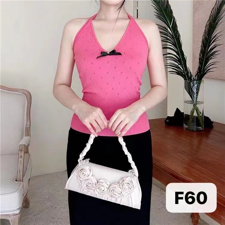 Pure lust style three-dimensional bow halter top for women in spring hot girl slim fit inner short apricot color bottoming shirt top