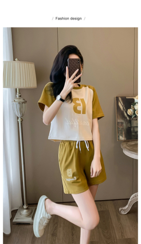 Imitation cotton milk silk 2024 new sports suit T-shirt shorts suit women's summer short-sleeved two-piece trendy set