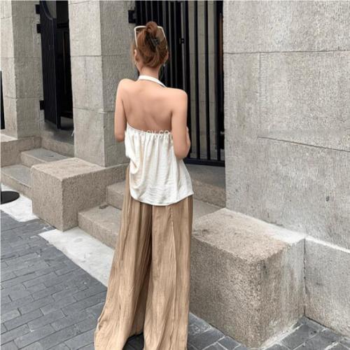 ET FOR YOU temperament high-end pleated design halter top women's fashionable casual high-draping wide-leg pants