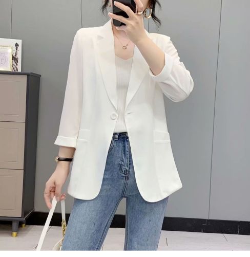 Chiffon small blazer women's thin 2024 spring and summer new Korean style casual versatile drape white suit top