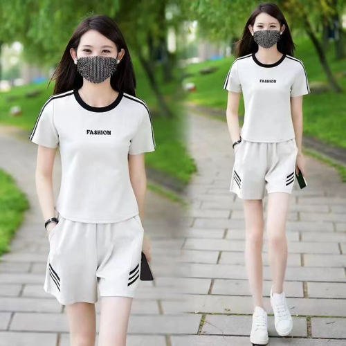 2024 new sports suit T-shirt shorts suit women's summer short-sleeved two-piece trendy set