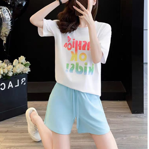 Back collar imitation cotton milk silk 2024 sports suit T-shirt shorts suit women's summer short-sleeved two-piece set