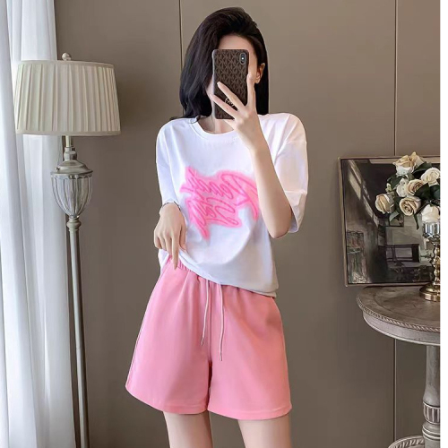 Back collar imitation cotton milk silk 2024 sports suit T-shirt shorts suit women's summer short-sleeved two-piece set