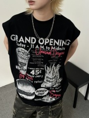 Casual and fun burger print sleeveless vest for women new summer outer wear loose waistcoat top