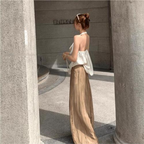 ET FOR YOU temperament high-end pleated design halter top women's fashionable casual high-draping wide-leg pants