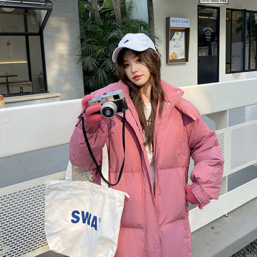 Real shot of mid-length down-padded jacket for women with detachable hood, Korean style loose fat MM Hong Kong style over-the-knee bread coat and cotton-padded jacket