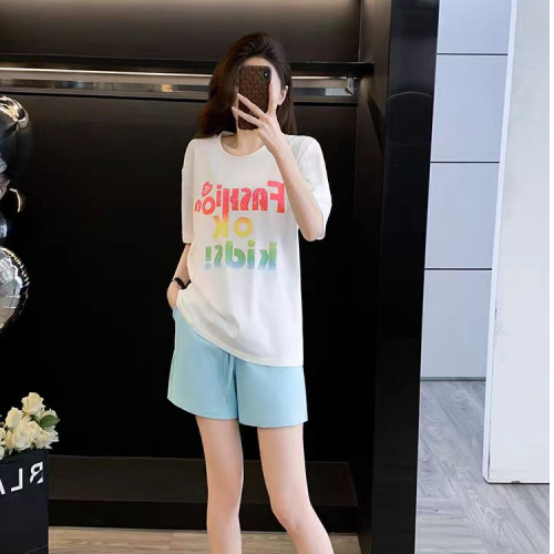 Back collar imitation cotton milk silk 2024 sports suit T-shirt shorts suit women's summer short-sleeved two-piece set