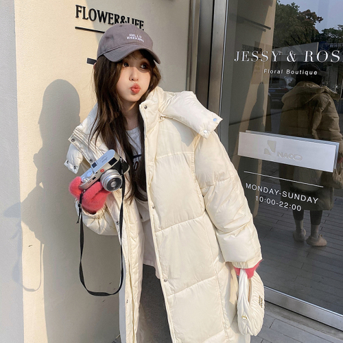 Real shot of mid-length down-padded jacket for women with detachable hood, Korean style loose fat MM Hong Kong style over-the-knee bread coat and cotton-padded jacket